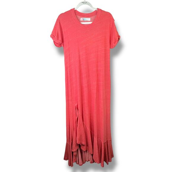 Free People FP Beach Havana Tee Coral Pink Knit High Slit Waterfall Maxi Dress - Picture 2 of 9